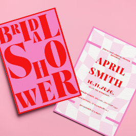 Fet Retrotypografi Rosa Röd Bröllsdusch Inbjudningar
