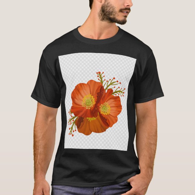 Fet röd Blommigt Art T-Shirt - Vibrant handgjord (Framsida)