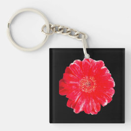 Fet Röd Gerbera Tusensköna Svart Akryl Nyckelring