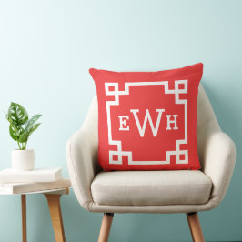 Fet Röd Grekisk Nyckel Monogram Initial Kudde