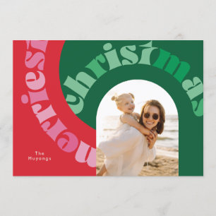 Fet Röd Grön Typografi Platt En Foto Jul Julkort