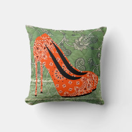 Fet röd himmel med Paisley Design 16 x 16 Round Kudde
