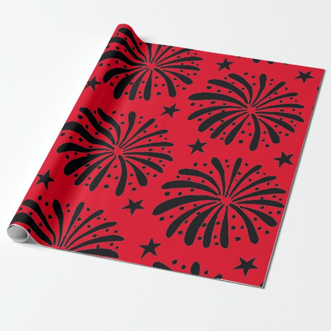 Fet röd och svart Blommigt Startar jul Presentpapper (Utrullad)