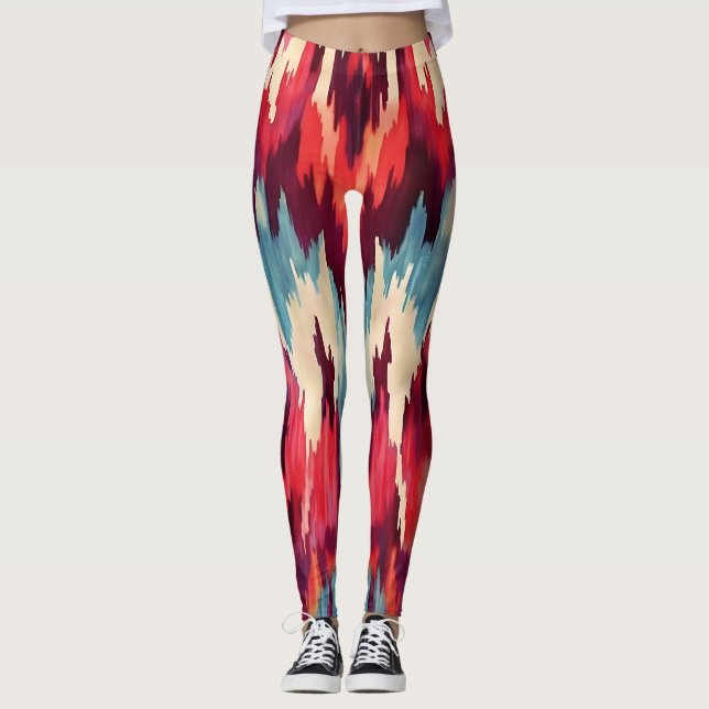 Fet röd och svart Ikat-design Leggings (Framsida)