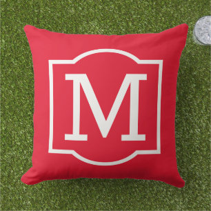 Fet Röd Vit Fäst Monogram Kudde