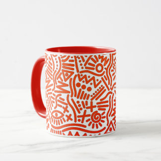 Fet Röda Abstrakt Doodle Linje Konst Tvåton Mugg