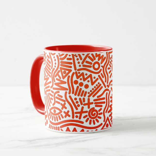 Fet Röda Abstrakt Doodle Linje Konst Tvåton Mugg (Framsida vänster)