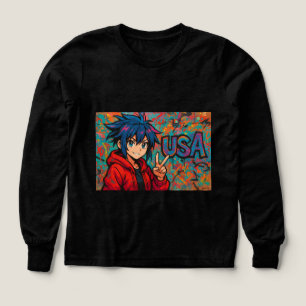 Fet Rödanime USA Grafisk T-Shirt