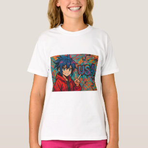 Fet Rödanime USA Grafisk T-Shirt
