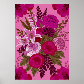 Fet Rosa Blommigt Bouquet Ar Poster