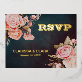 Fet Rosa Blommigt OSA Foil Bröllop Postcard