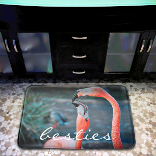 Fet Rosa Flamingo Besties Friends Photo Cute Rolig Badrumsmatta