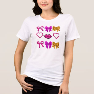 Fet Rosa Glam Bows & Glitter Läppar Aesthetic T Shirt