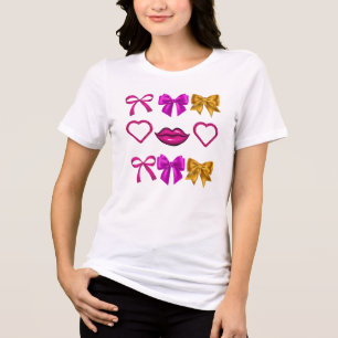 Fet Rosa Glam Bows & Glitter Läppar Aesthetic T Shirt