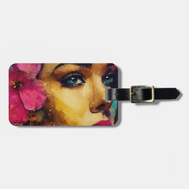 Fet Rosa Hibiscus och Abstrakten Woman Porträtt Bagagebricka (Horisontell Framsida)