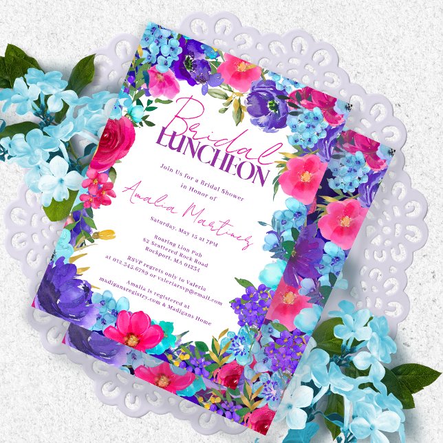 Fet Rosa Lila Blue Watercolor Möhippa Inbjudningar (Skapare uppladdad)