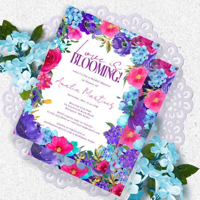 Fet Rosa Lila Blue Watercolor Möhippa Inbjudningar (Skapare uppladdad)