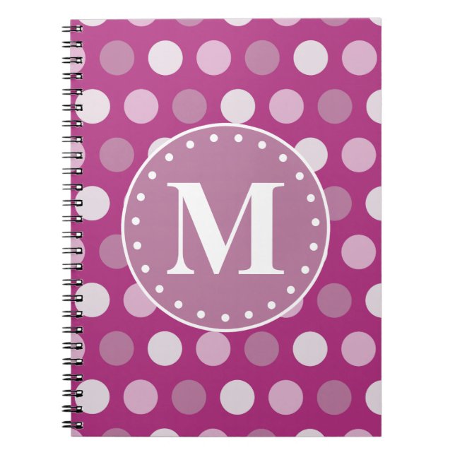 Fet Rosa Lila Polka dots Monogram Anteckningsbok (Framsidan)