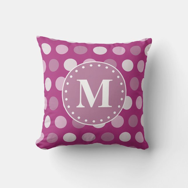 Fet Rosa Lila Polka dots Monogram Kudde (Framsida)