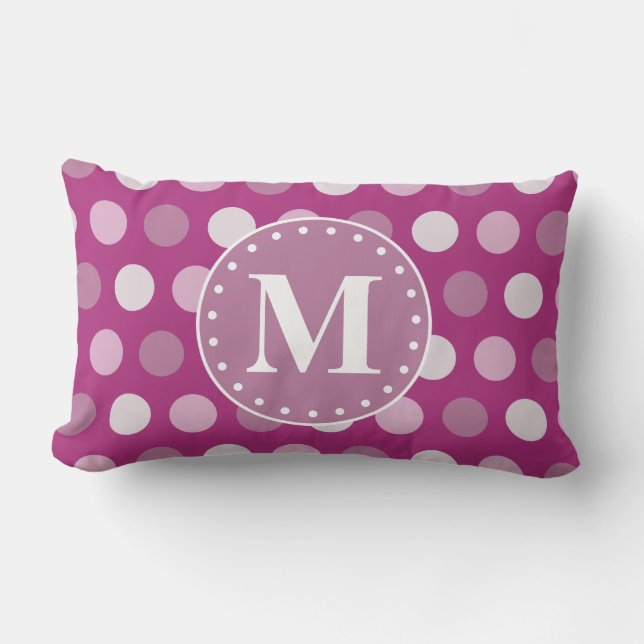 Fet Rosa Lila Polka dots Monogram Lumbarkudde (Framsida)
