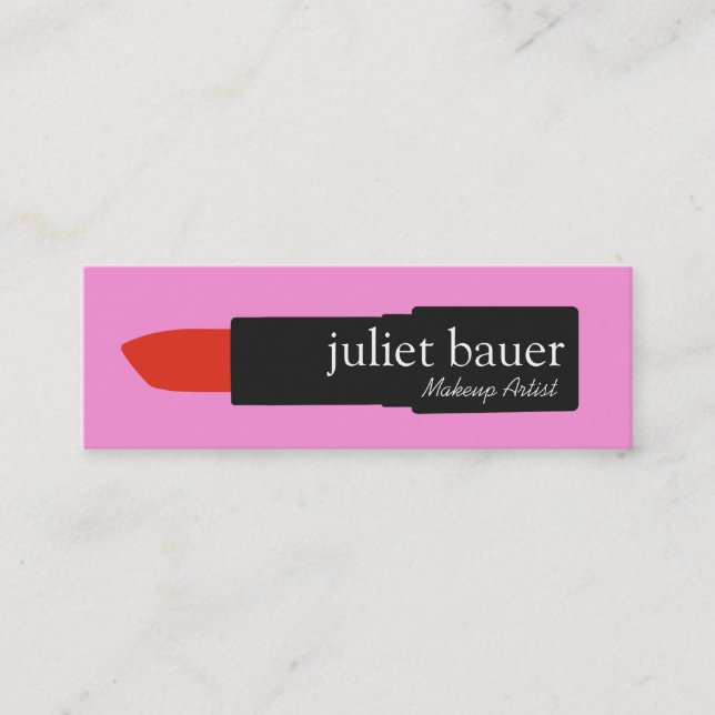 Fet Rosa Makeup Artist Lipstick Logotyp Beauty Mini Visitkort (Framsida)