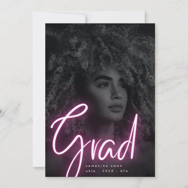 Fet Rosa Neon Grad Modern Photo Universiteten Meddelande (Framsida)