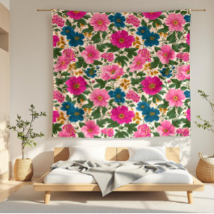Fet Rosa och blå Blommigt på Cream Fleece Blanket