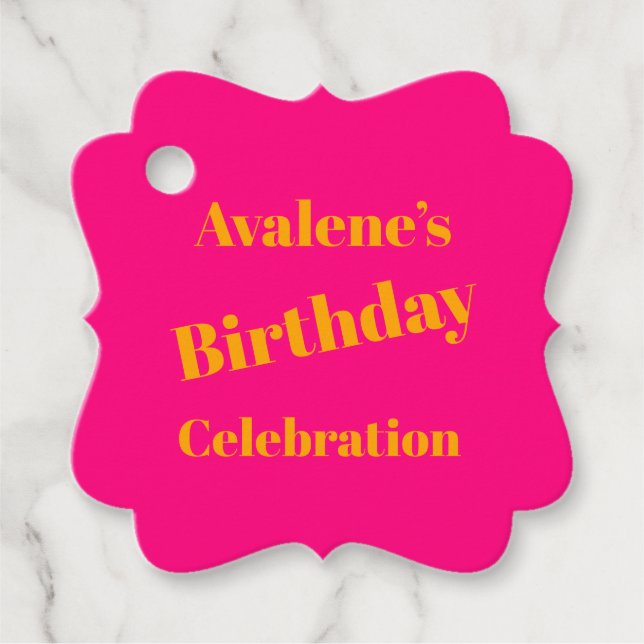Fet Rosa och Bright Orange Födelsedagsfirande Gåvor Etiketter (Framsida)
