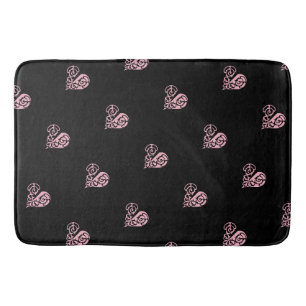 Fet Rosa och svart filigree Heart Bath Mat Badrumsmatta