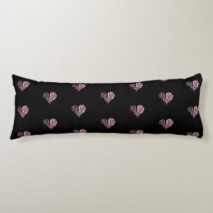 Fet Rosa och svart filigree Heart Body Pillow Kroppskudde