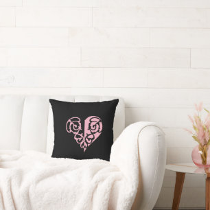 Fet Rosa och svart filigree Heart Kudde