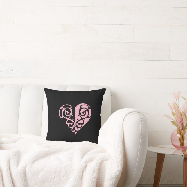 Fet Rosa och svart filigree Heart Kudde (Soffa)