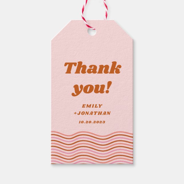 Fet Rosa Orange Red Retro Groovy Disco Bröllop Presentetikett (Framsidan)