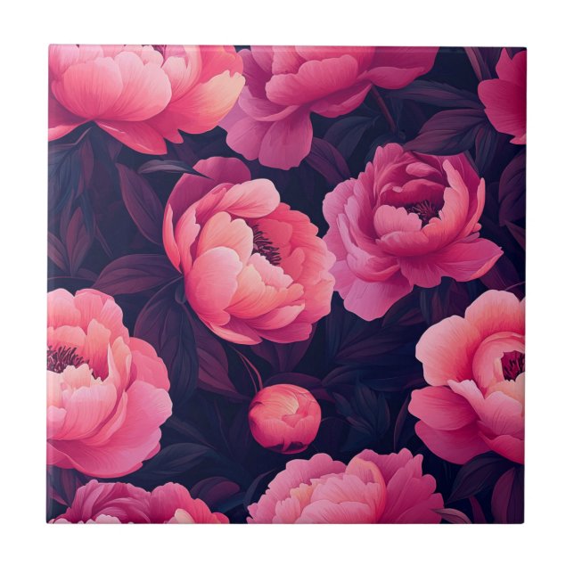Fet Rosa Peonies keramiska plattor för kokning av  Kakelplatta (Framsidan)
