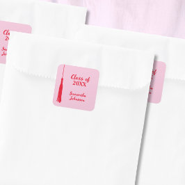 Fet Rosa & Red 2024 Grad Tassel Studenten Fyrkantigt Klistermärke