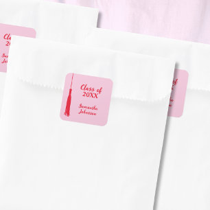 Fet Rosa & Red 2024 Grad Tassel Studenten Fyrkantigt Klistermärke