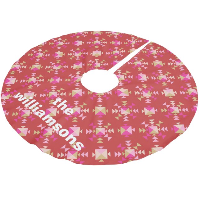 Fet Rosa Red Guld Geometric Personlig Namn Julgransmatta Borstad Polyester (Vinklad)