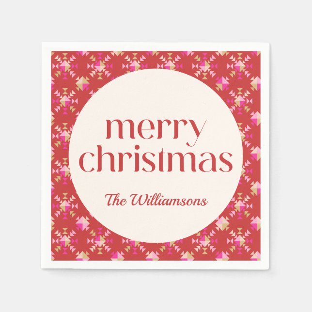 Fet Rosa Red Guld Geometric Personlig Namn Pappersservett (Framsidan)