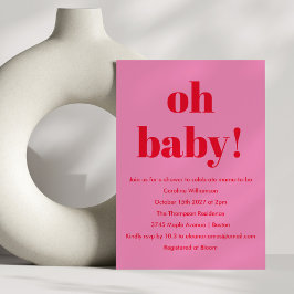Fet Rosa Red Modern Roligt Simple Baby Shower Inbjudningar