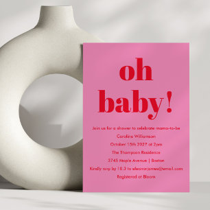 Fet Rosa Red Modern Roligt Simple Baby Shower Inbjudningar