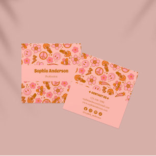 Fet Rosa Retro Groovy Mönster Fyrkantigt Visitkort