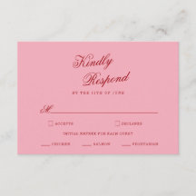 Fet Rosa Röd Minimalistisk Bröllops-Svarskort