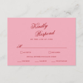 Fet Rosa Röd Minimalistisk Bröllops-Svarskort Tilläggskort