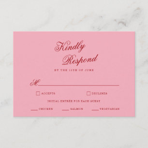 Fet Rosa Röd Minimalistisk Bröllops-Svarskort Tilläggskort