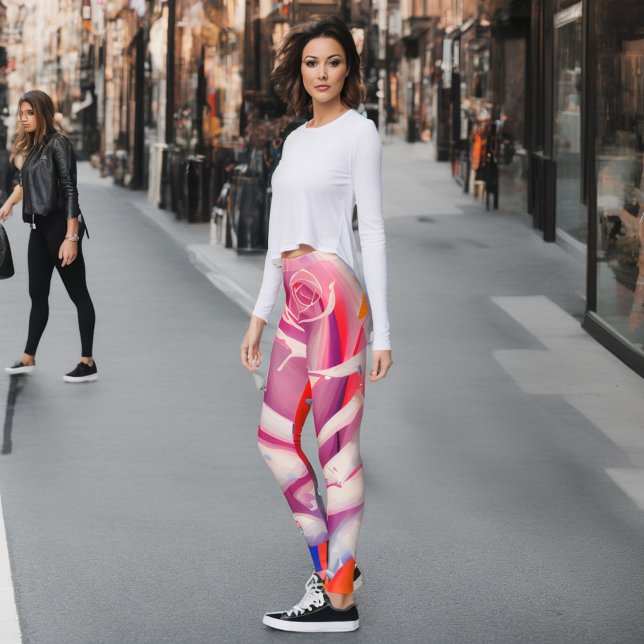 Fet Rosa ros Blommigt Artsy Bohemian Stil Leggings (Skapare uppladdad)