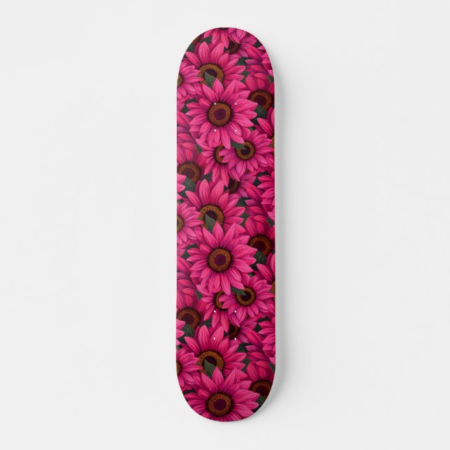 Fet Rosa Solros Mönster Mini Skateboard Bräda 18,5 Cm (Framsida)
