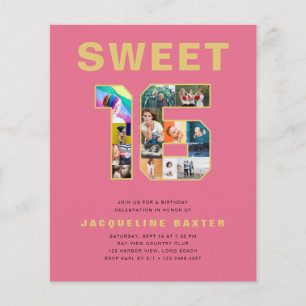 Fet Rosa Sweet 16 Birthday Photo Flygblad