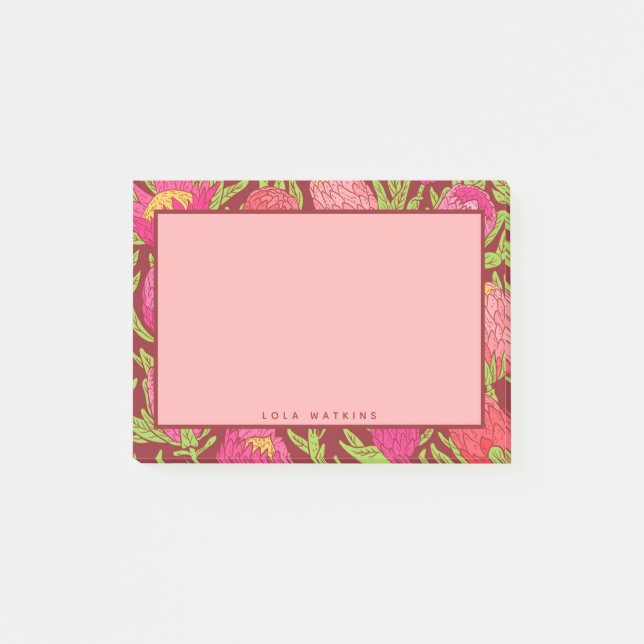 Fet Rosa Tropical Blommönster Post-it Block (Framsida)