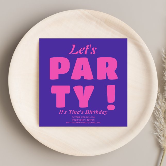 Fet Rosa Typografi Låt oss Party! Snyggt Birthday Inbjudningar (Skapare uppladdad)