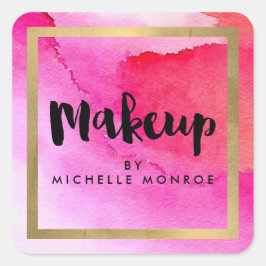 Fet Rosa Vattenfärger Makeup Artist Fyrkantigt Klistermärke